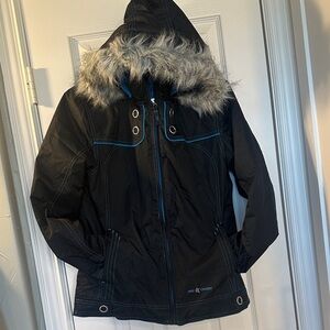 Black Hooded Jacket with Faux Fur trimmed hood LG
